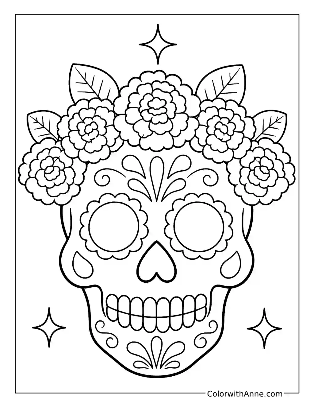 Sugar Skull Wearing a Marigold Crown coloring page