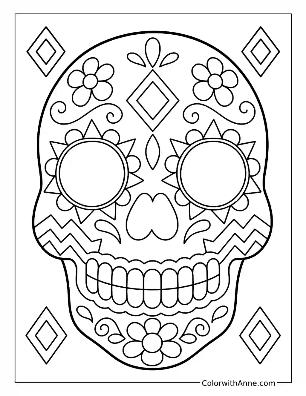 Sugar Skull with Diamonds and Zigzag Cheeks coloring page