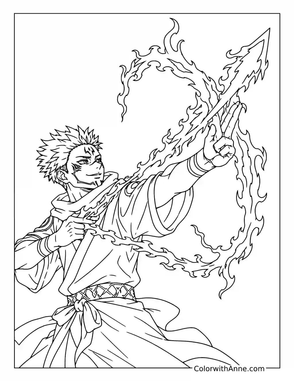 Sukuna Aiming a Flaming Arrow coloring page
