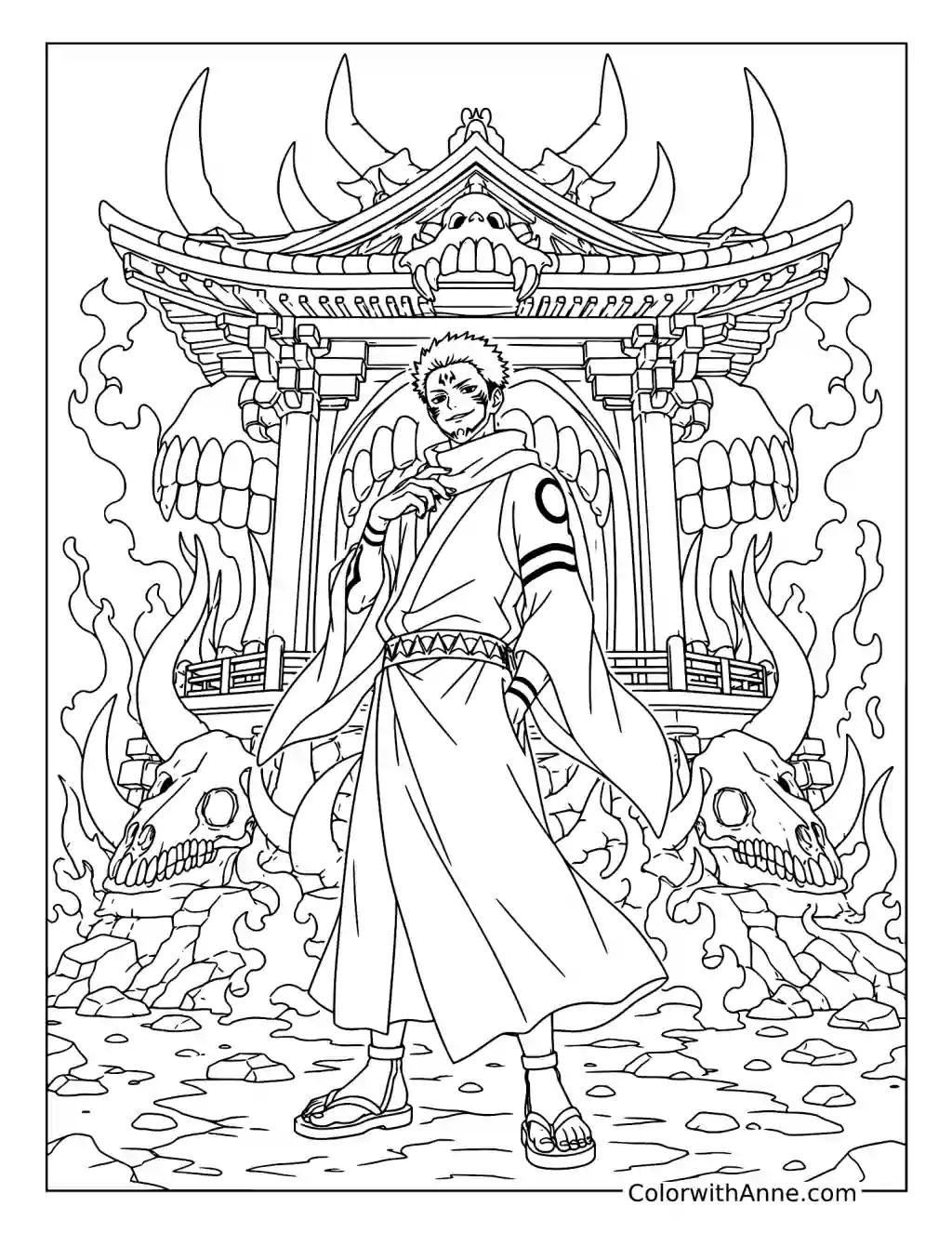 Sukuna at the Cursed Shrine coloring page