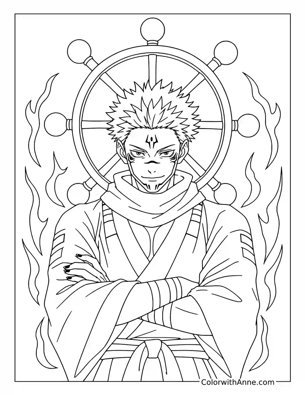 Sukuna Before the Dharma Wheel coloring page