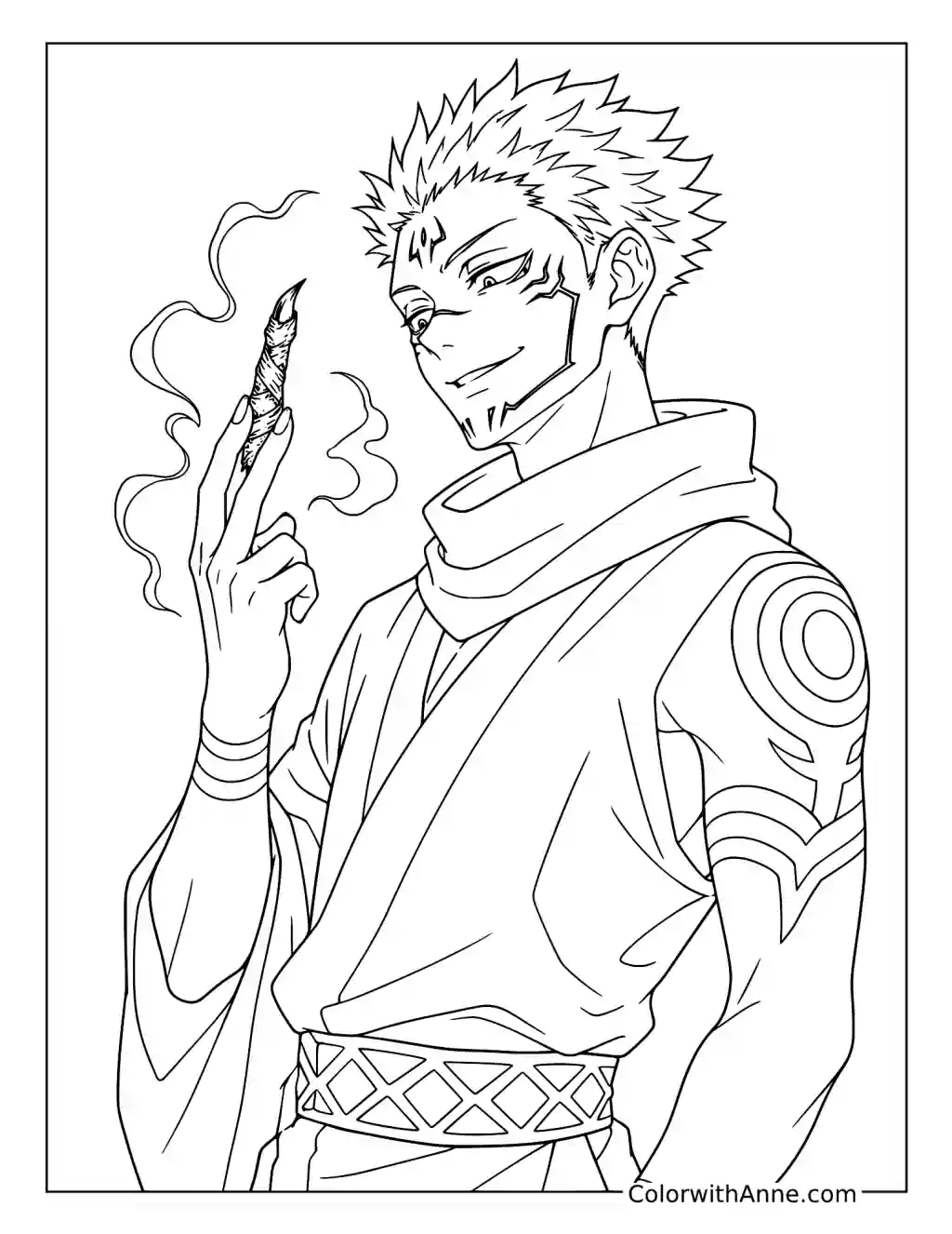 Sukuna Holding a Cursed Finger coloring page
