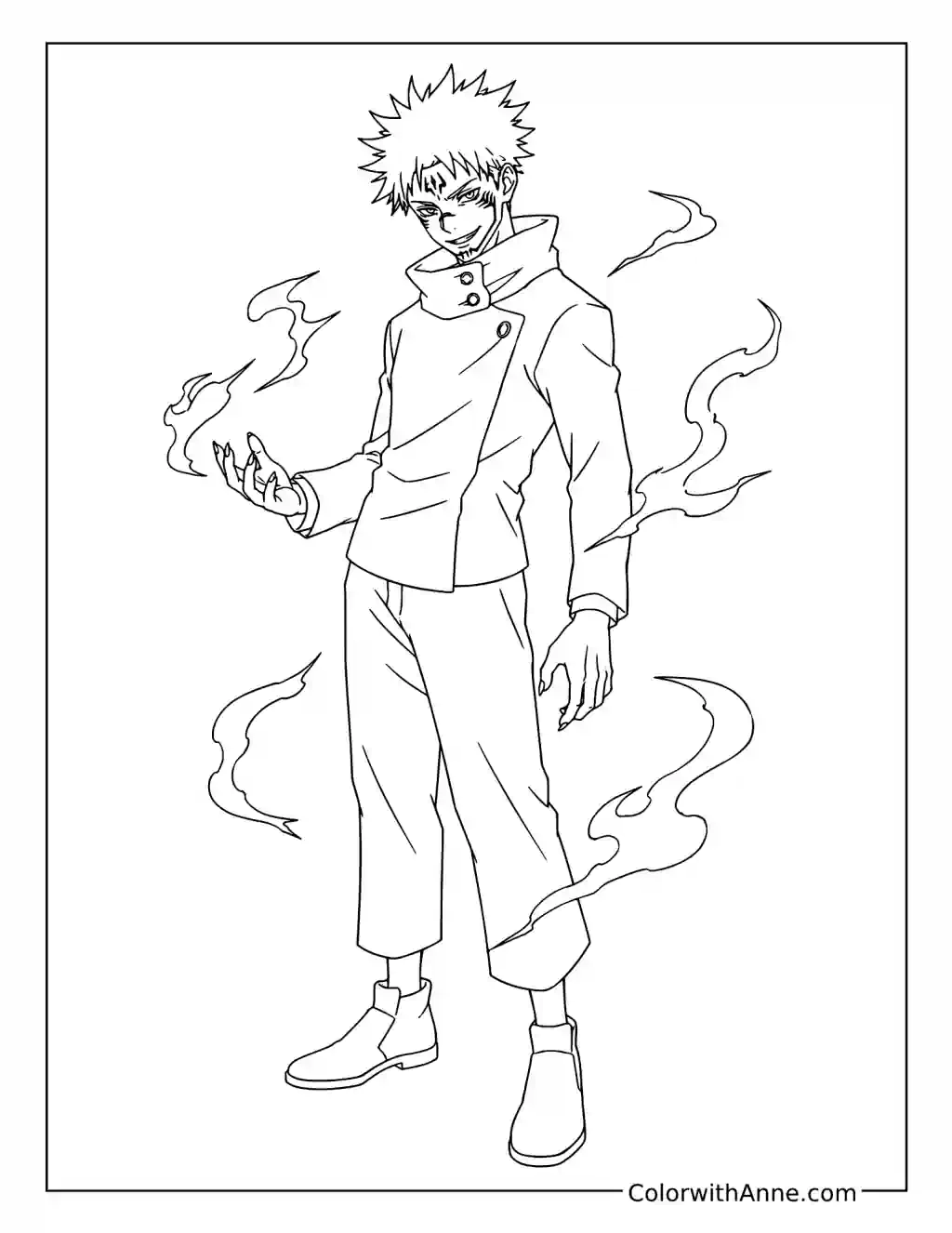 Sukuna Holding Cursed Fire coloring page