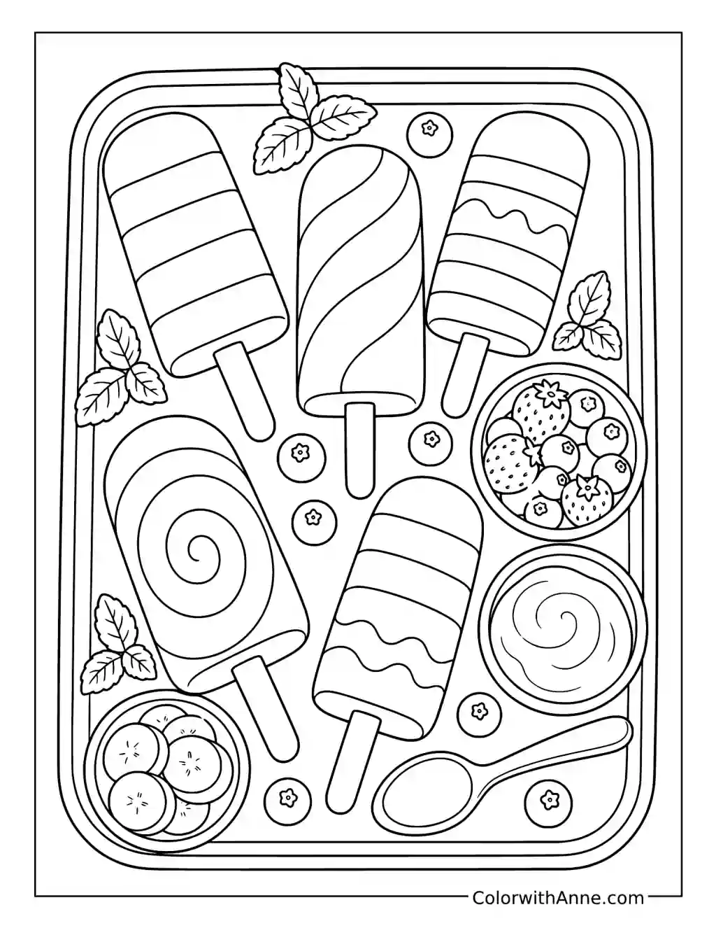 Summer Baking Sheet with Layered Popsicles coloring page