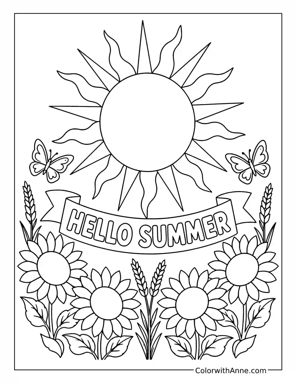 Summer Sunflower Solstice coloring page
