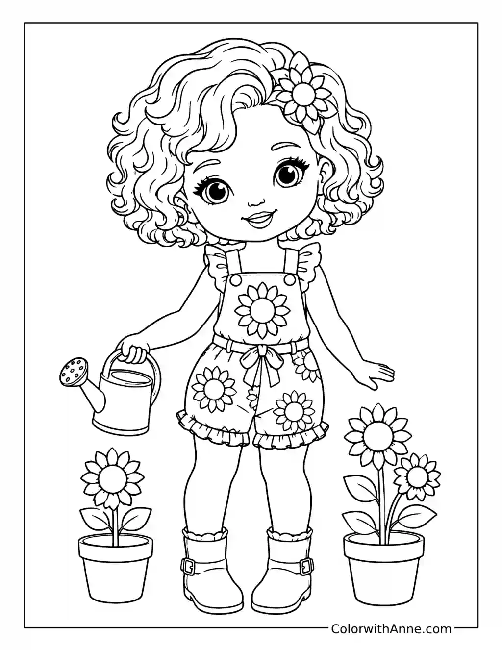 Sunflower Garden Doll coloring page
