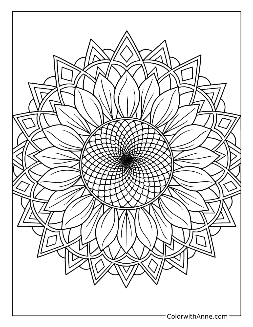 Sunflower Geometry Mandala coloring page