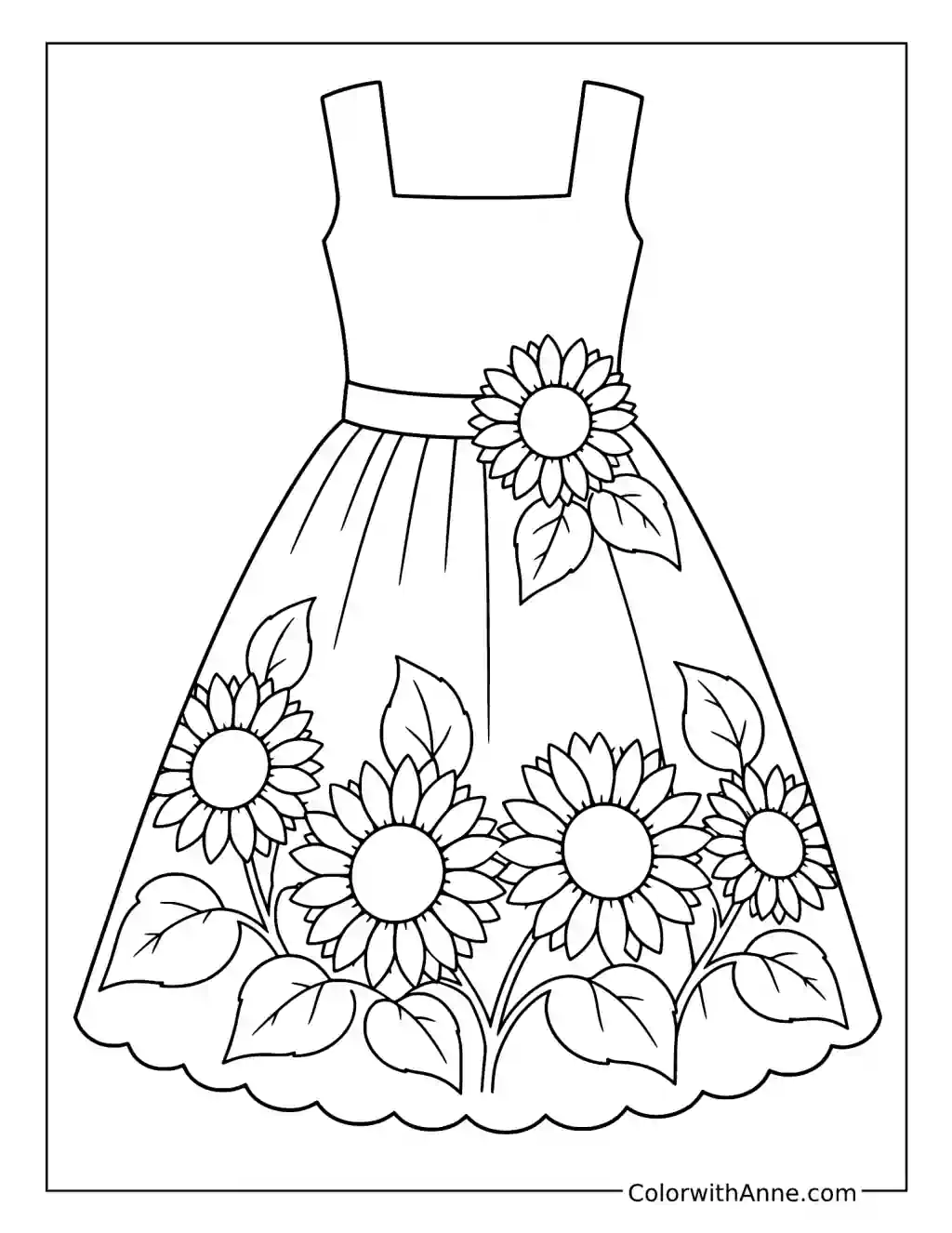 Sunflower Summer Dress coloring page