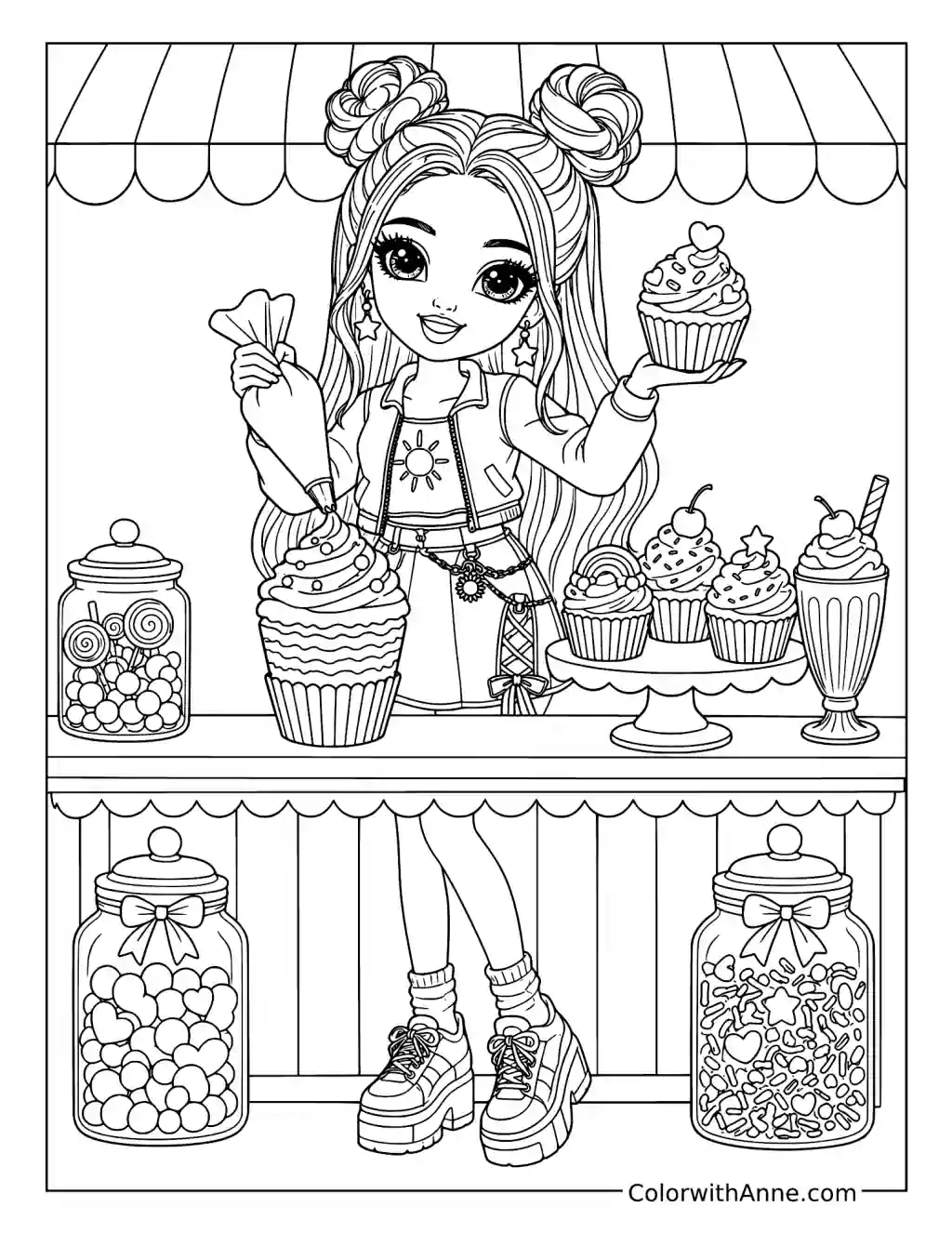 Sunny Madison Decorating Cupcakes coloring page