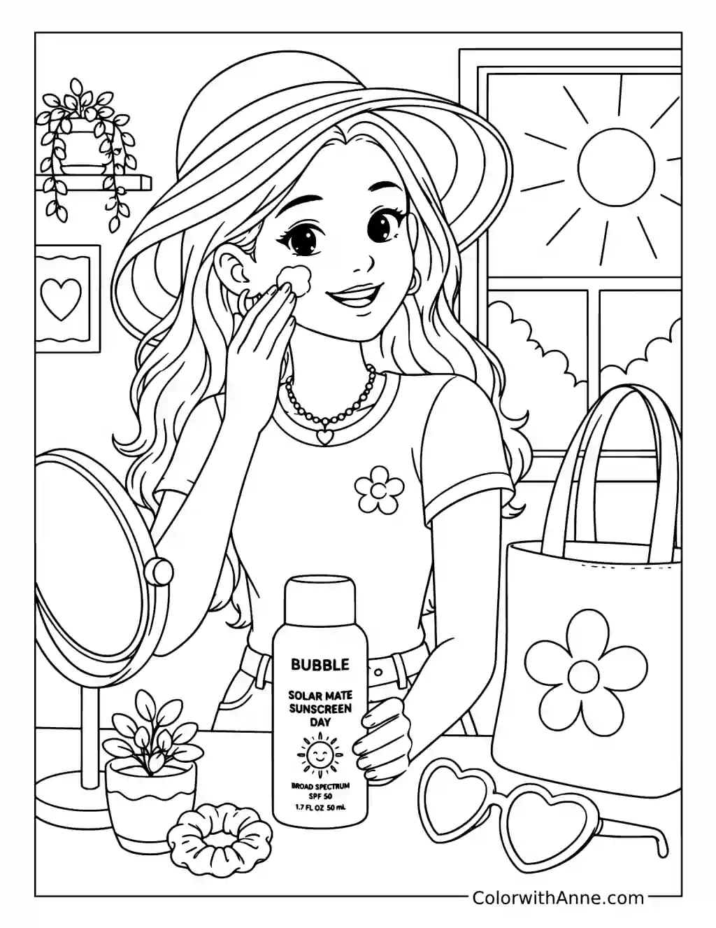 Sunny Vanity Sunscreen Day coloring page