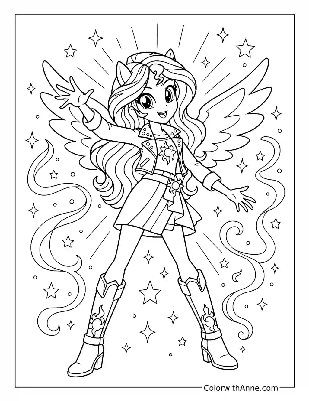 Sunset Shimmer Magical Transformation coloring page