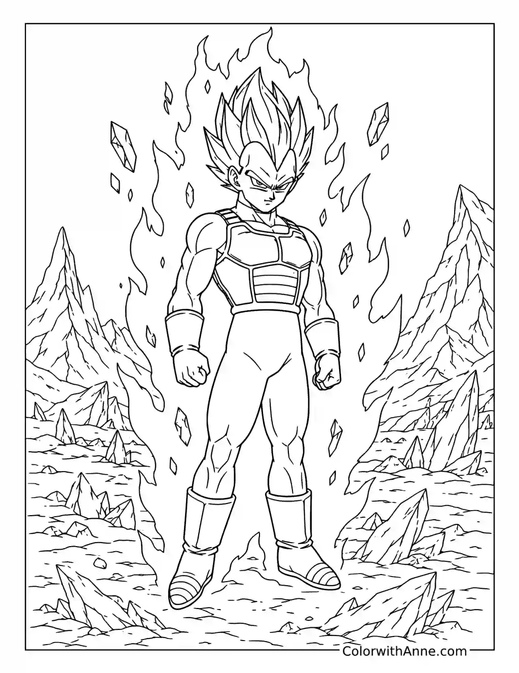 Super Saiyan Vegeta in a Mountain Wasteland coloring page