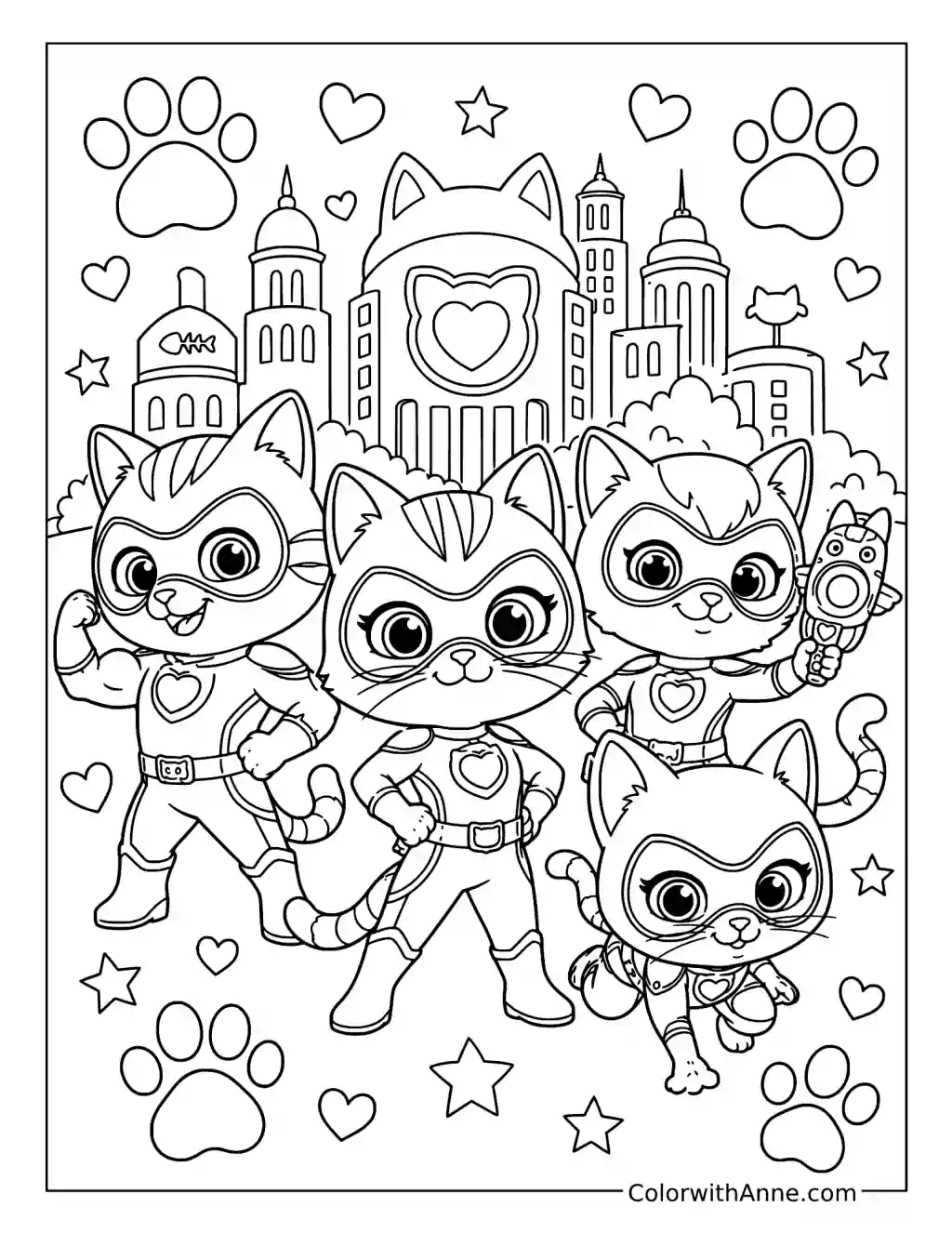 SuperKitties Classic Team Pose coloring page