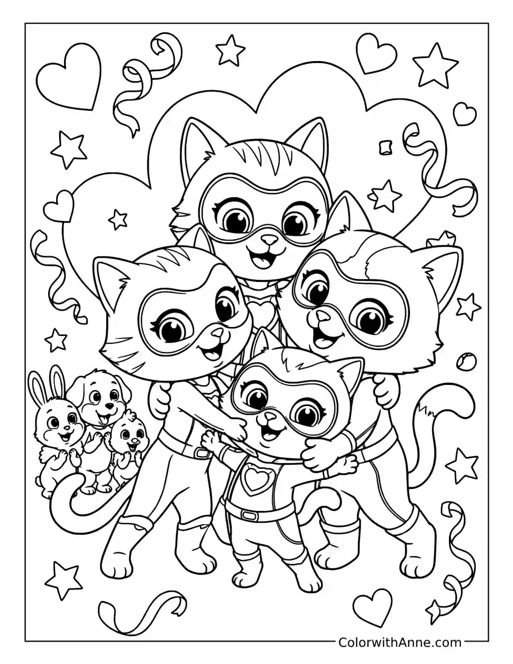 SuperKitties Group Hug coloring page
