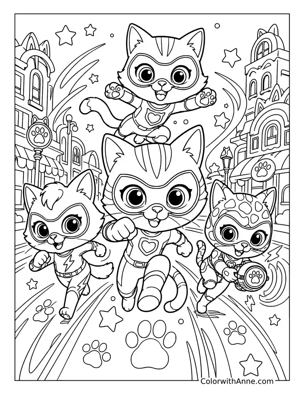 SuperKitties Su-Purr Charged Team coloring page