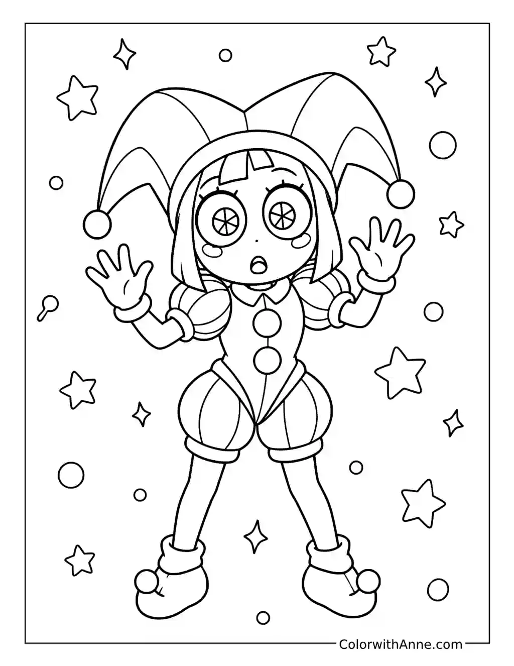 Surprised Pomni Among Stars coloring page