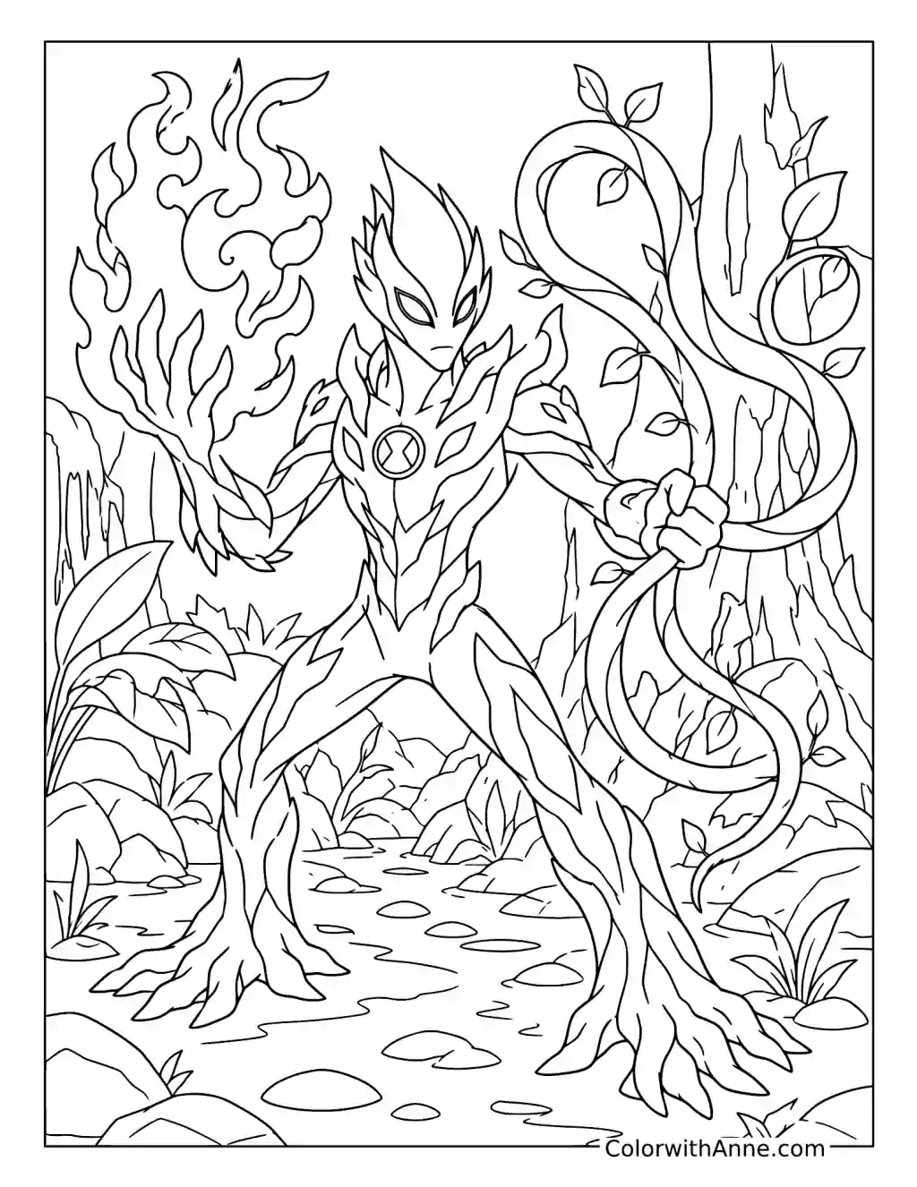 Swampfire Vine and Flame Attack coloring page