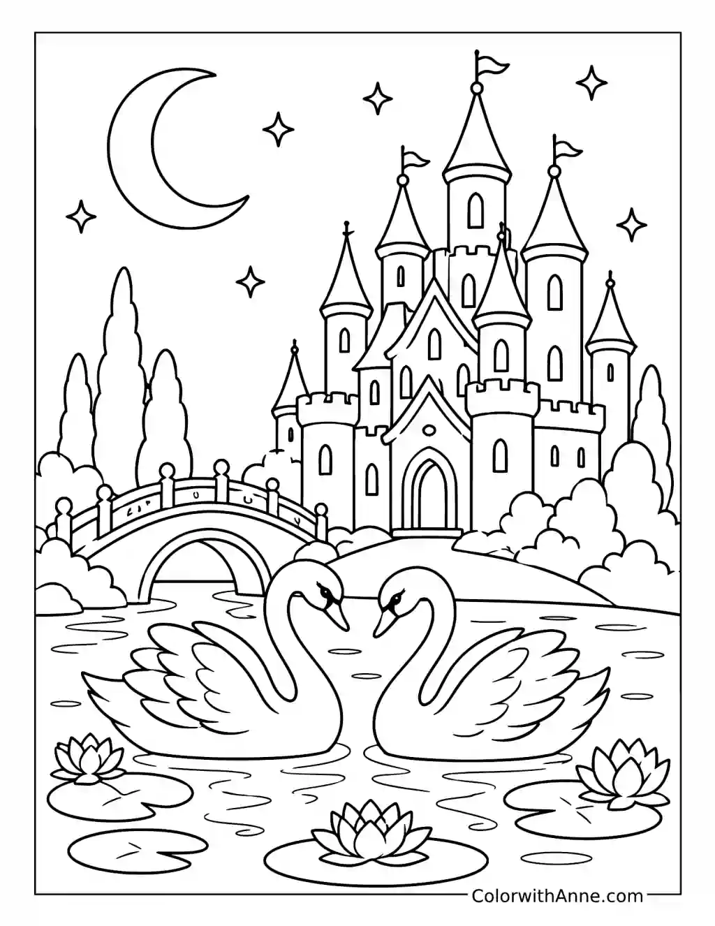 Swan Lake Dream Castle coloring page