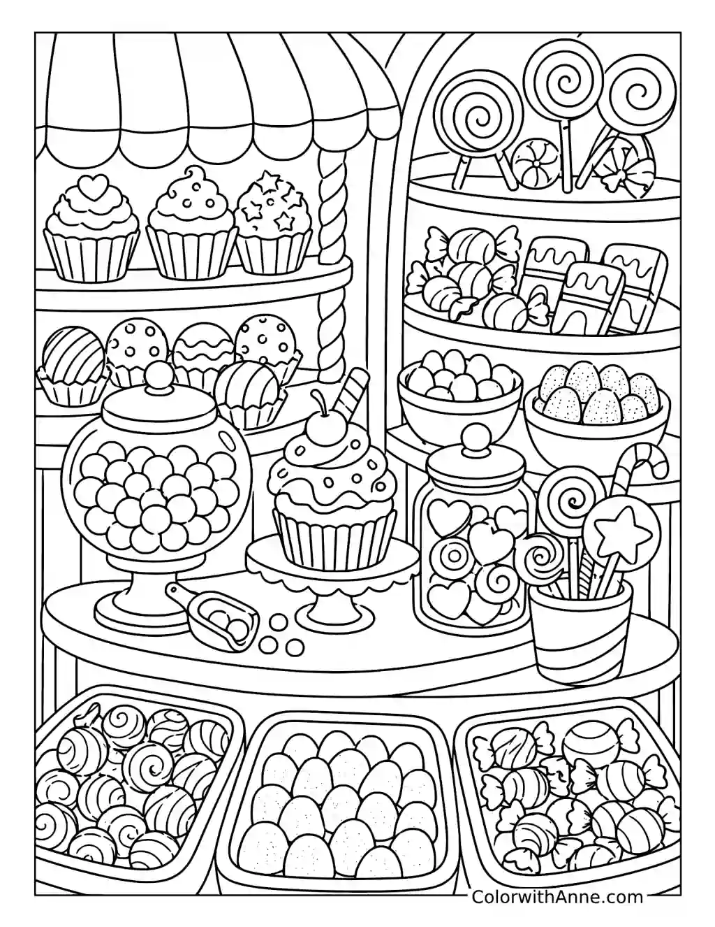 Sweet Candy Shop Display coloring page