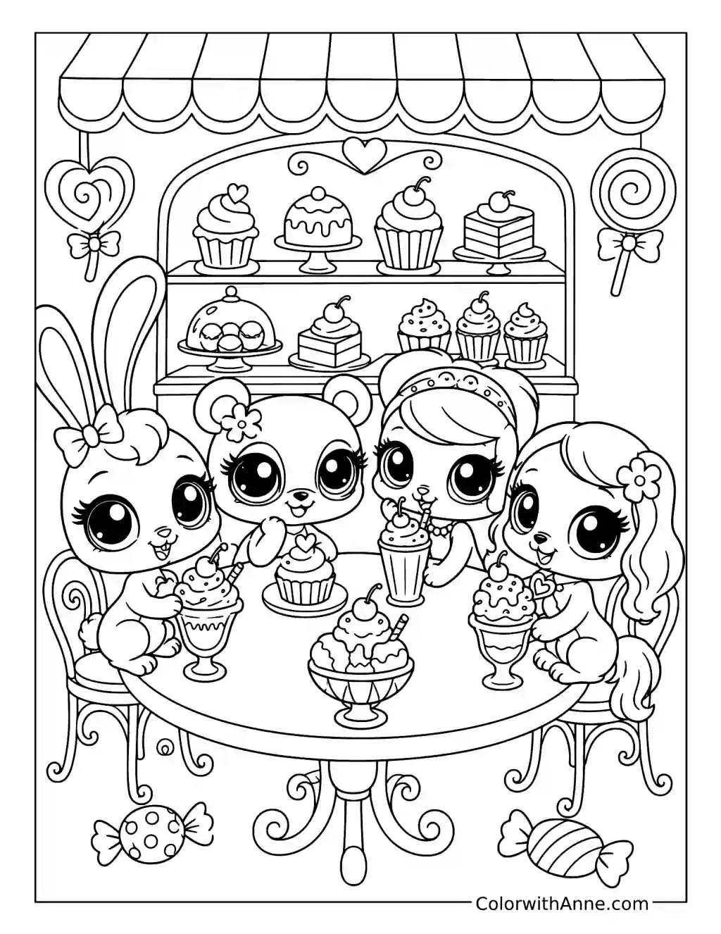 Sweet Delights Pet Cafe coloring page