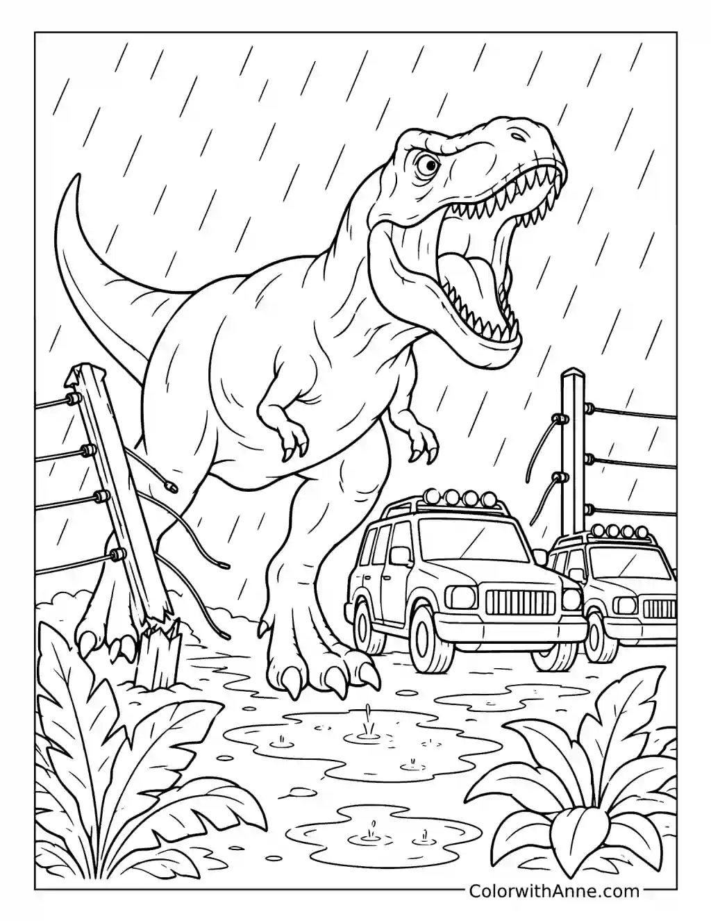 T. Rex Breaks Out in the Rain coloring page