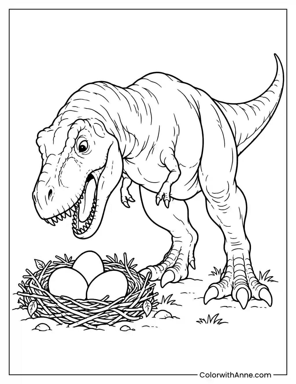 T-Rex Discovering a Nest of Dinosaur Eggs Coloring Page