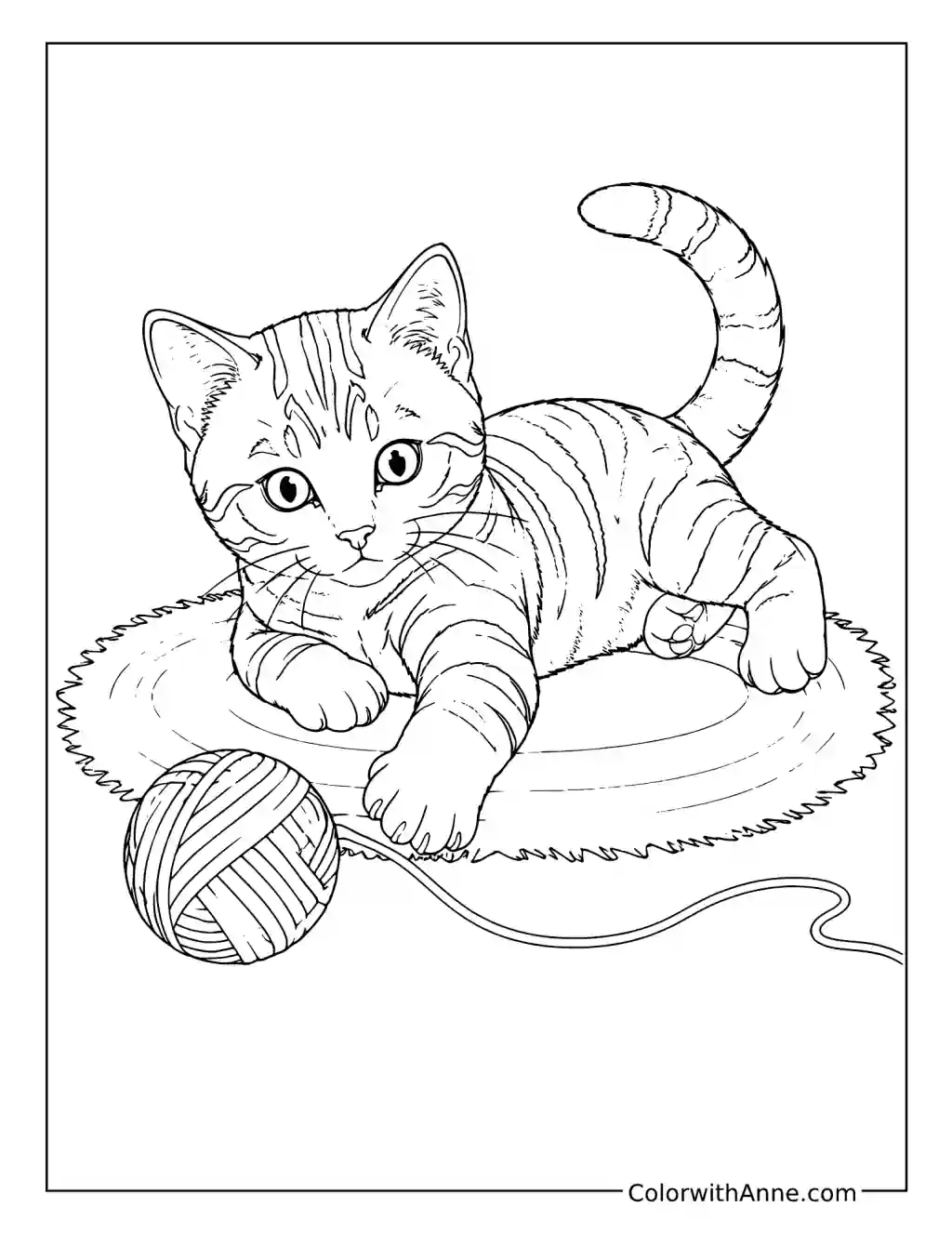 Tabby Kitten Playing with a Ball of Yarn coloring page