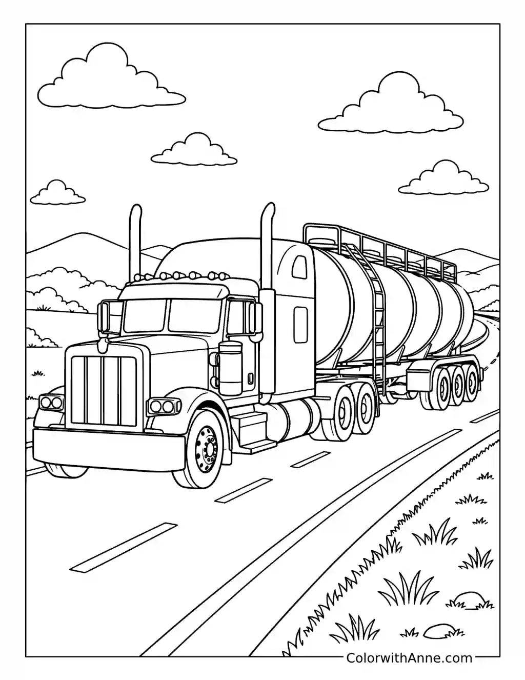 Tanker Semi Truck coloring page