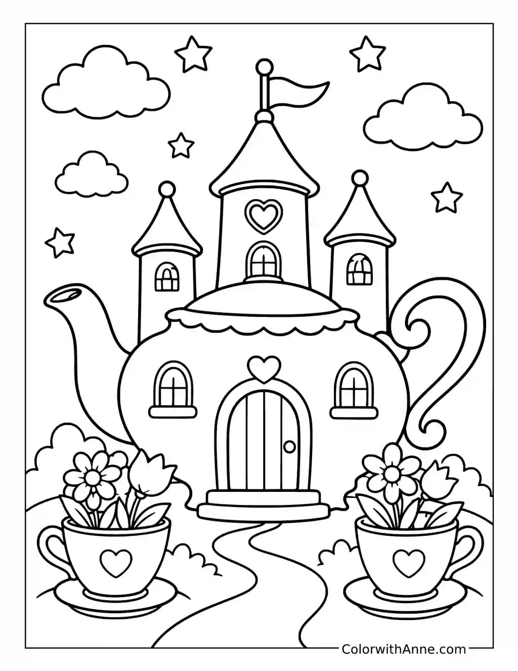 Teapot Fairytale Castle coloring page