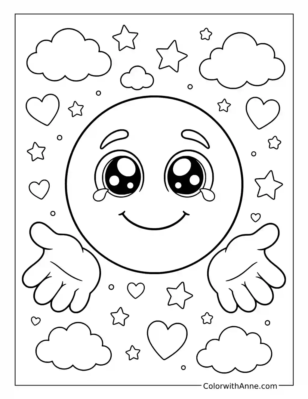 Tearful Smiling Emoji Offering a Hug coloring page