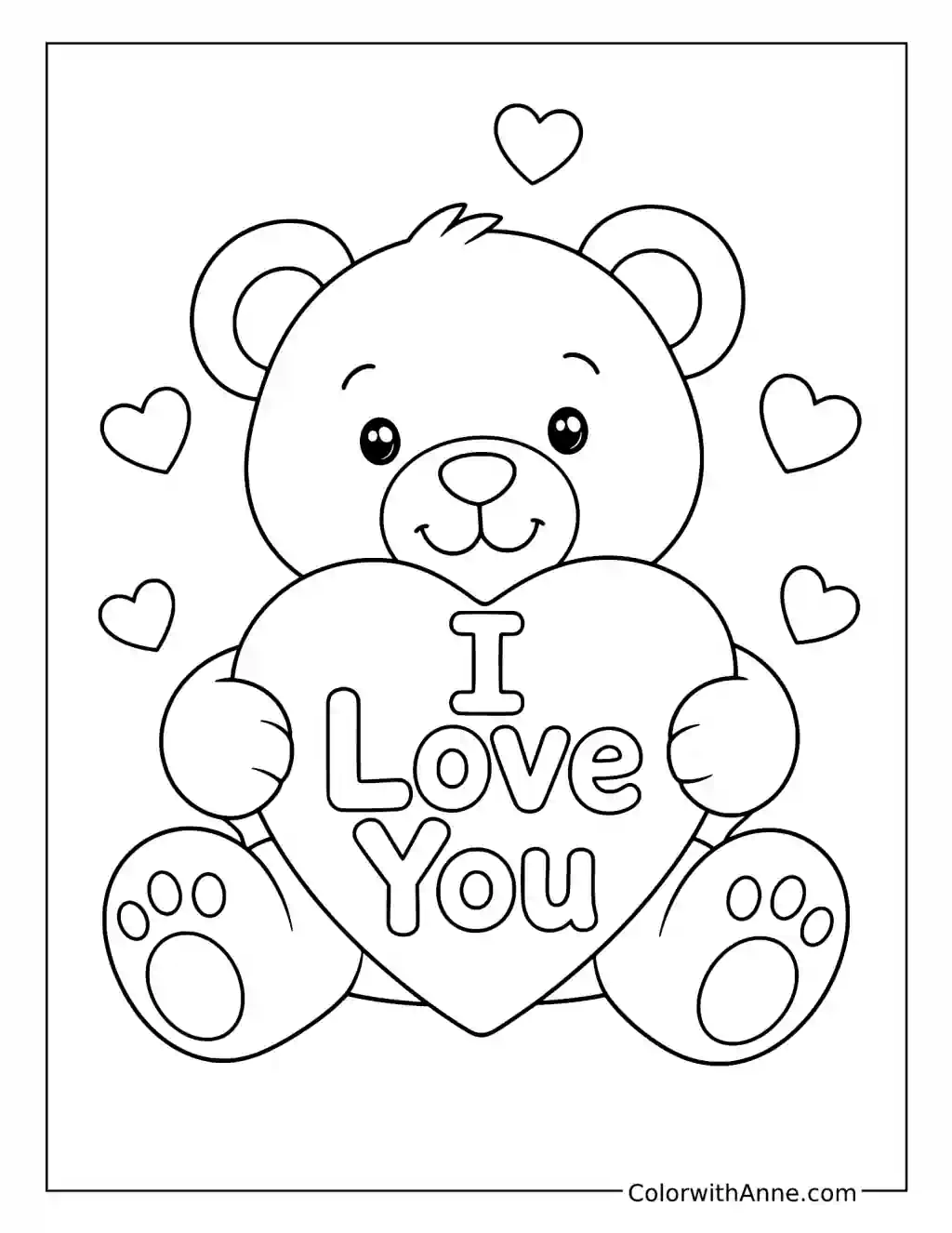 Teddy Bear Holding an I Love You Heart coloring page