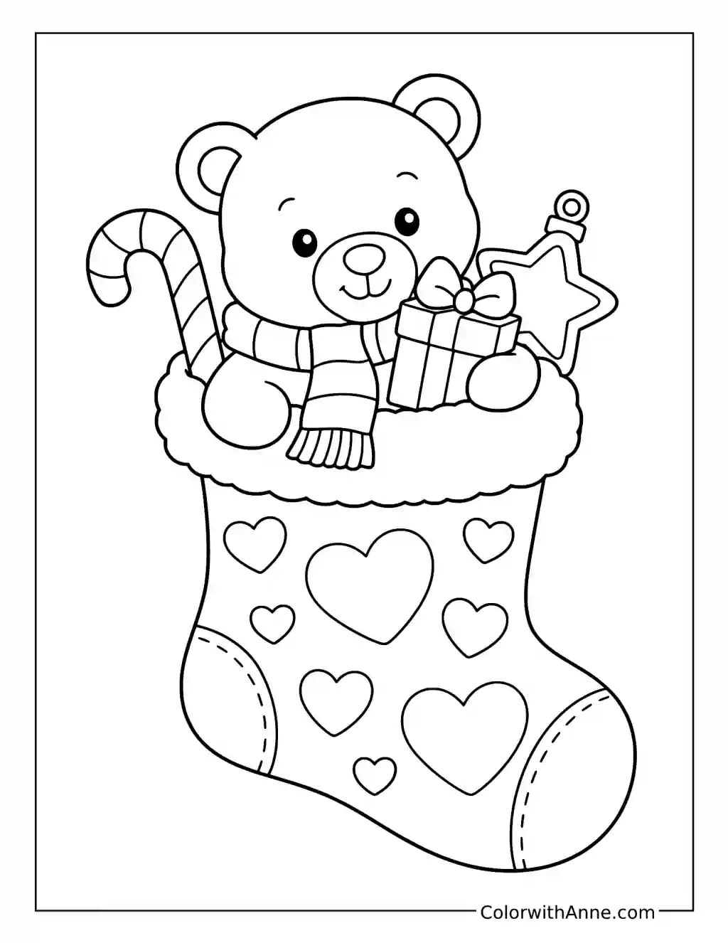 Teddy Bear in a Heart Stocking coloring page