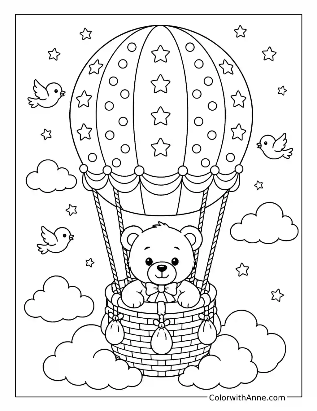 Teddy Bear in a Hot Air Balloon coloring page
