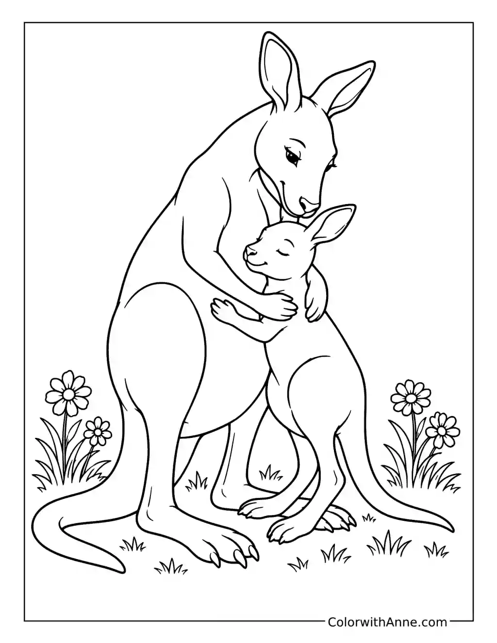 Tender Kangaroo Mother and Joey coloring page