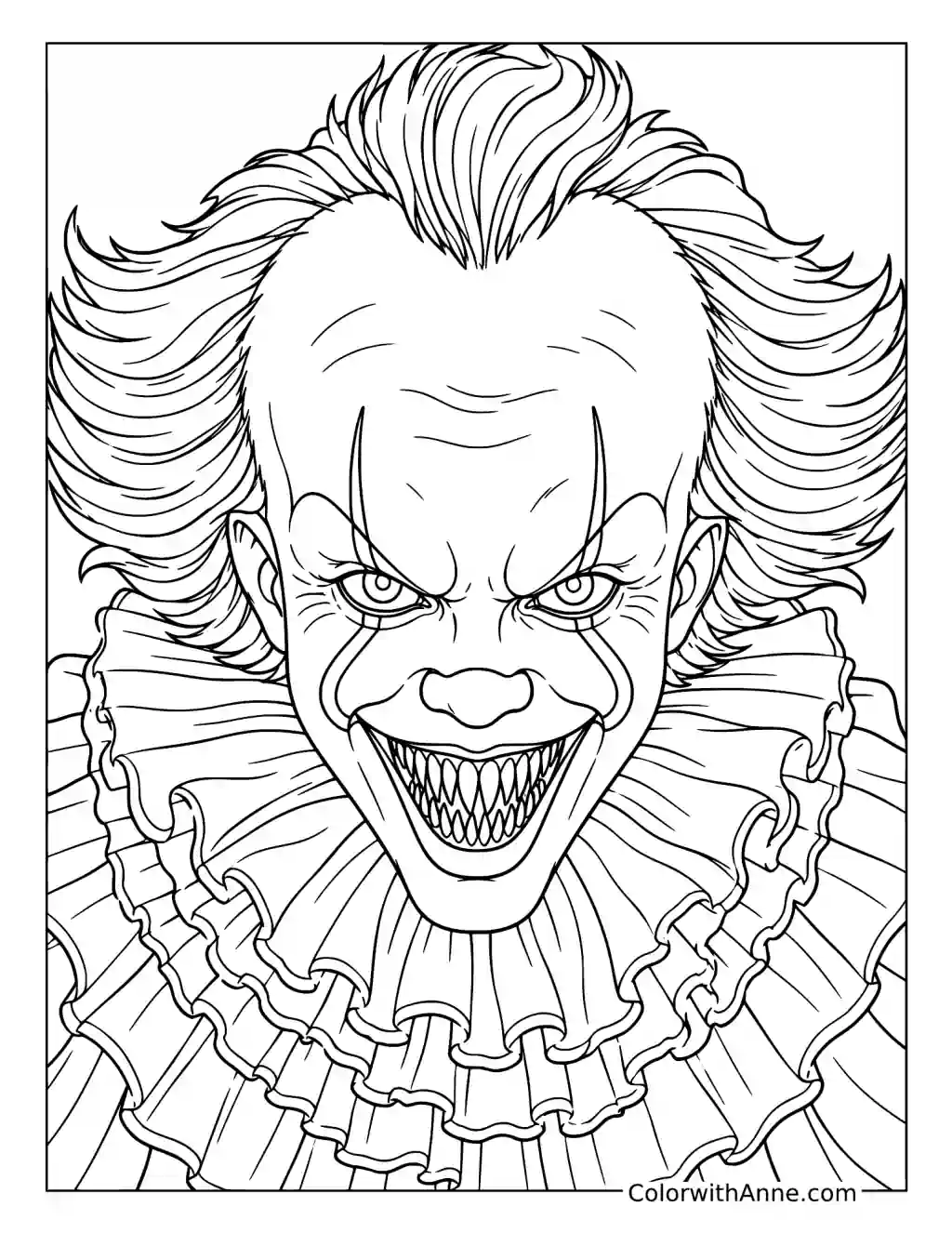 Terrifying Pennywise Close Up coloring page