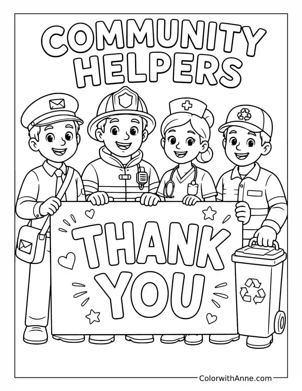Thank You, Community Helpers! coloring page