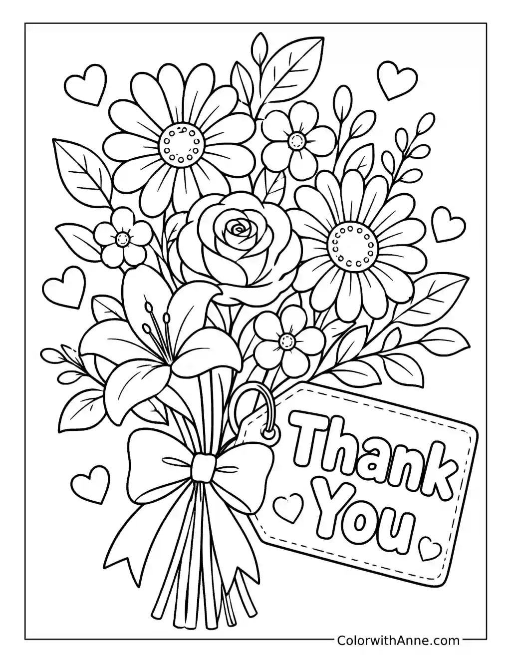 Thank You Flower Bouquet coloring page