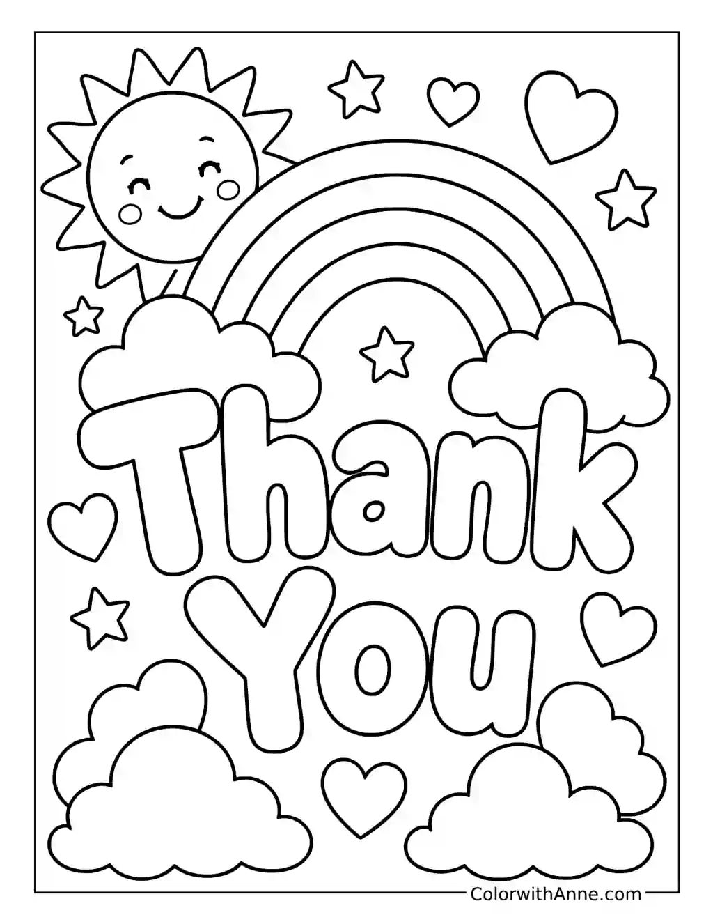 Thank You Rainbow and Clouds coloring page