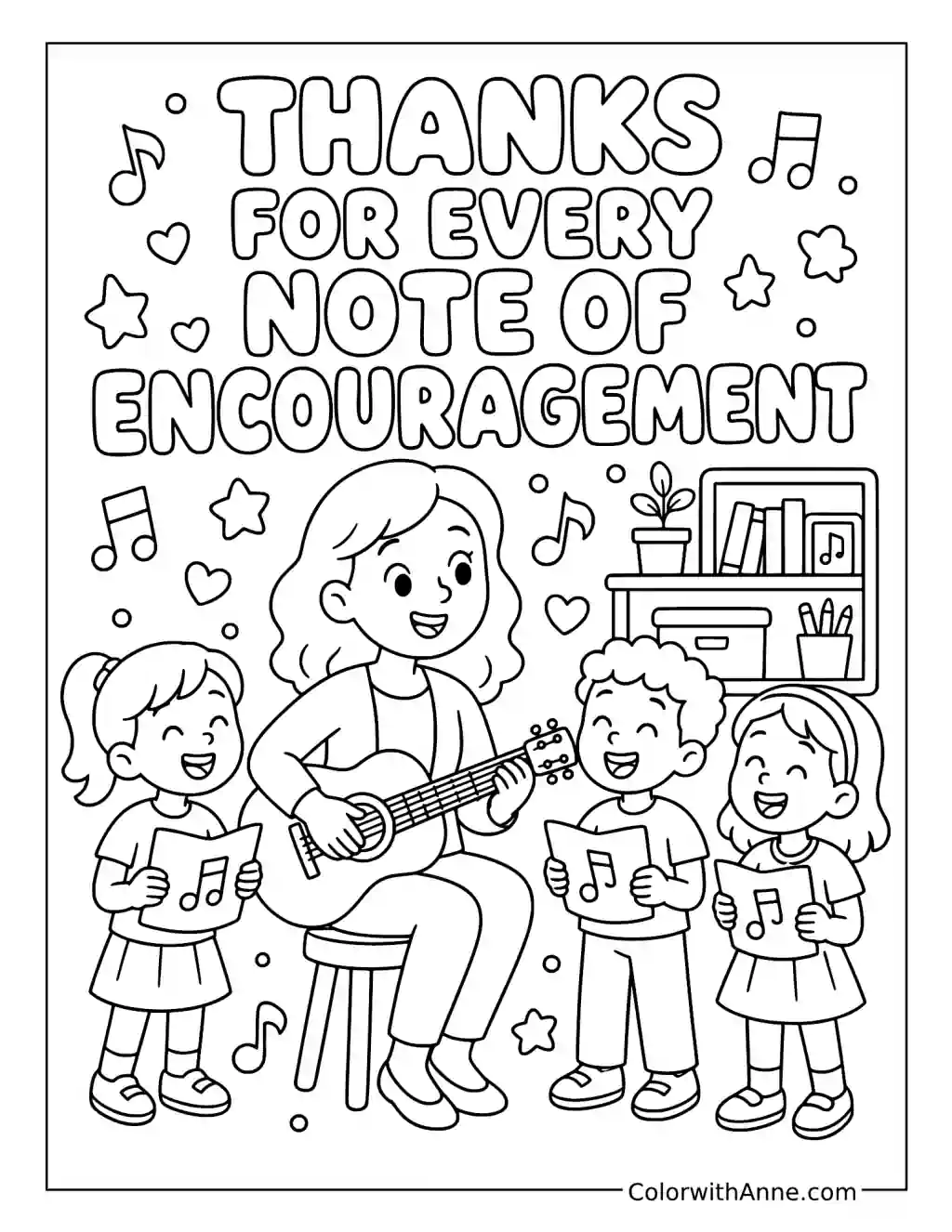 Thanks for Every Note of Encouragement coloring page