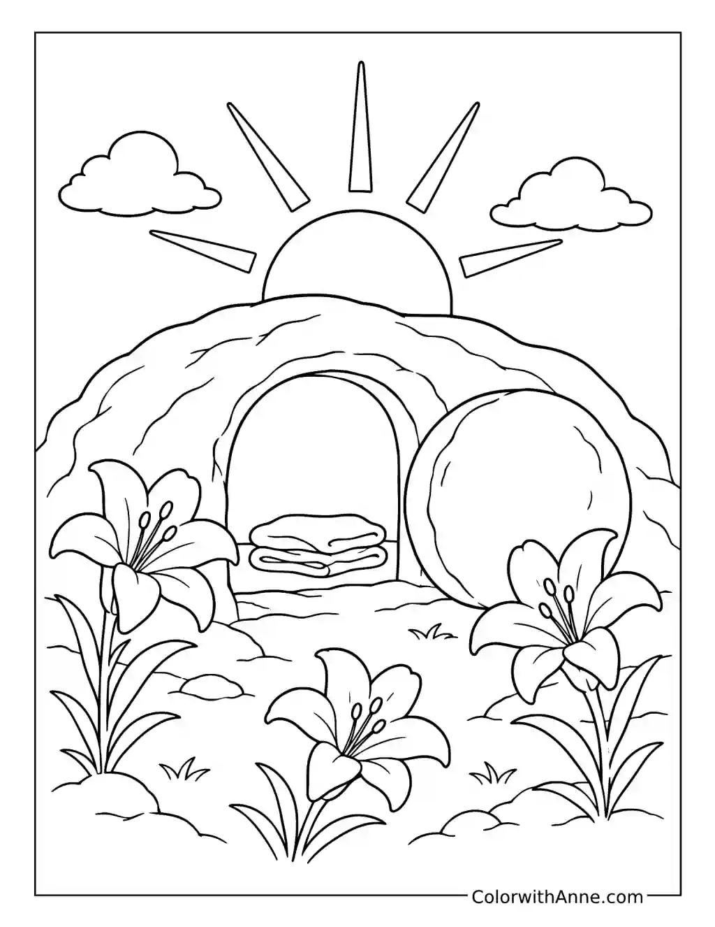 The Empty Tomb at Sunrise coloring page
