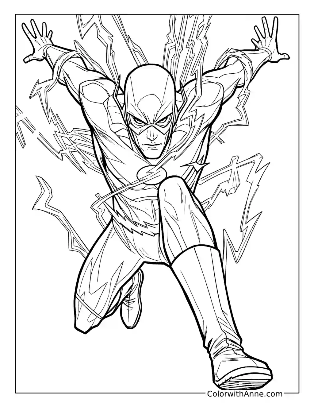 The Flash Lunging through Jagged Lightning coloring page