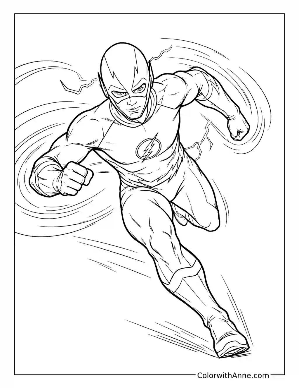 The Flash Racing Forward with Swirling Lightning coloring page