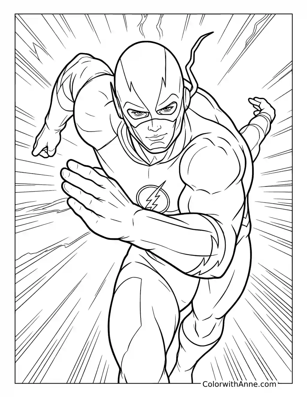 The Flash Sprinting in a Close-Up Action Pose coloring page