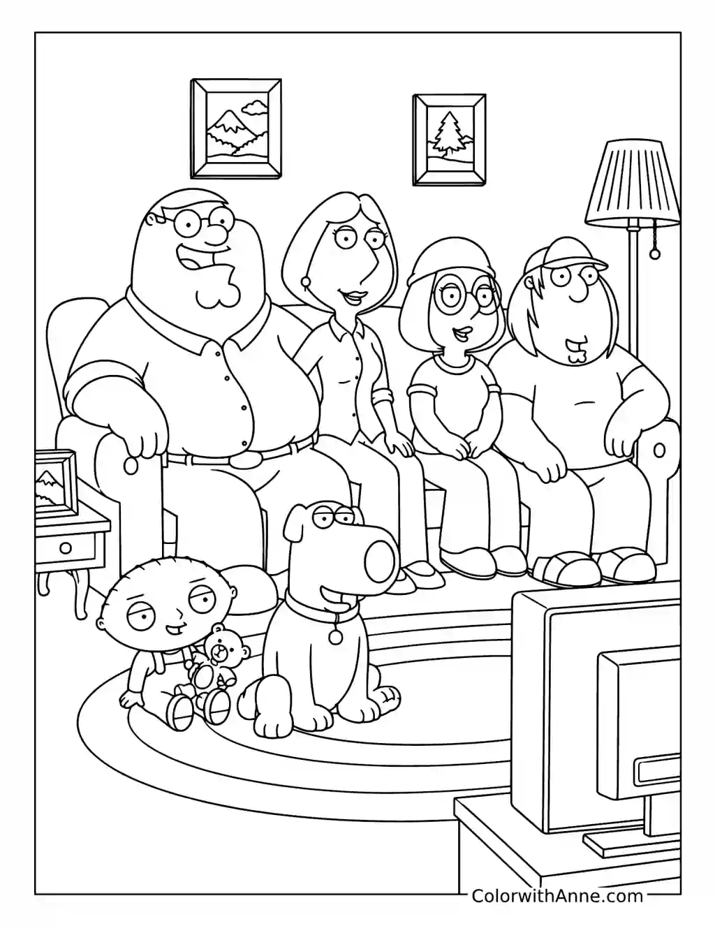 The Griffin Family on the Couch coloring page
