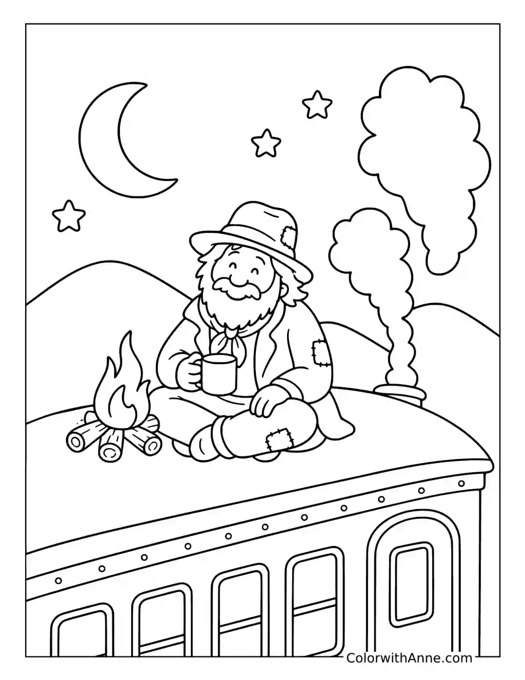 The Hobo on Top of the Train coloring page