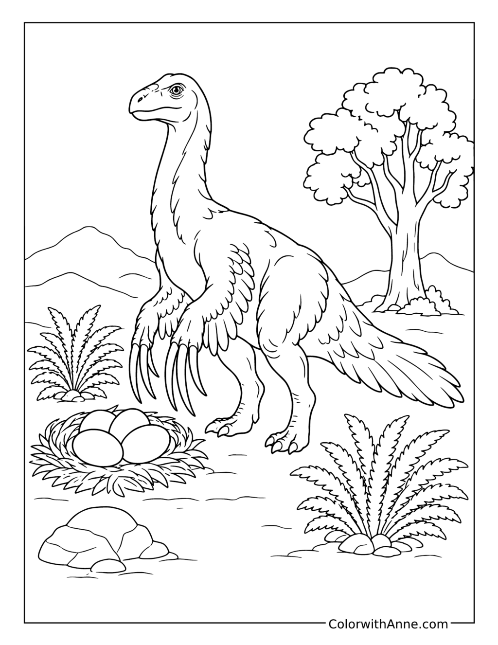 Therizinosaurus beside a Nest coloring page