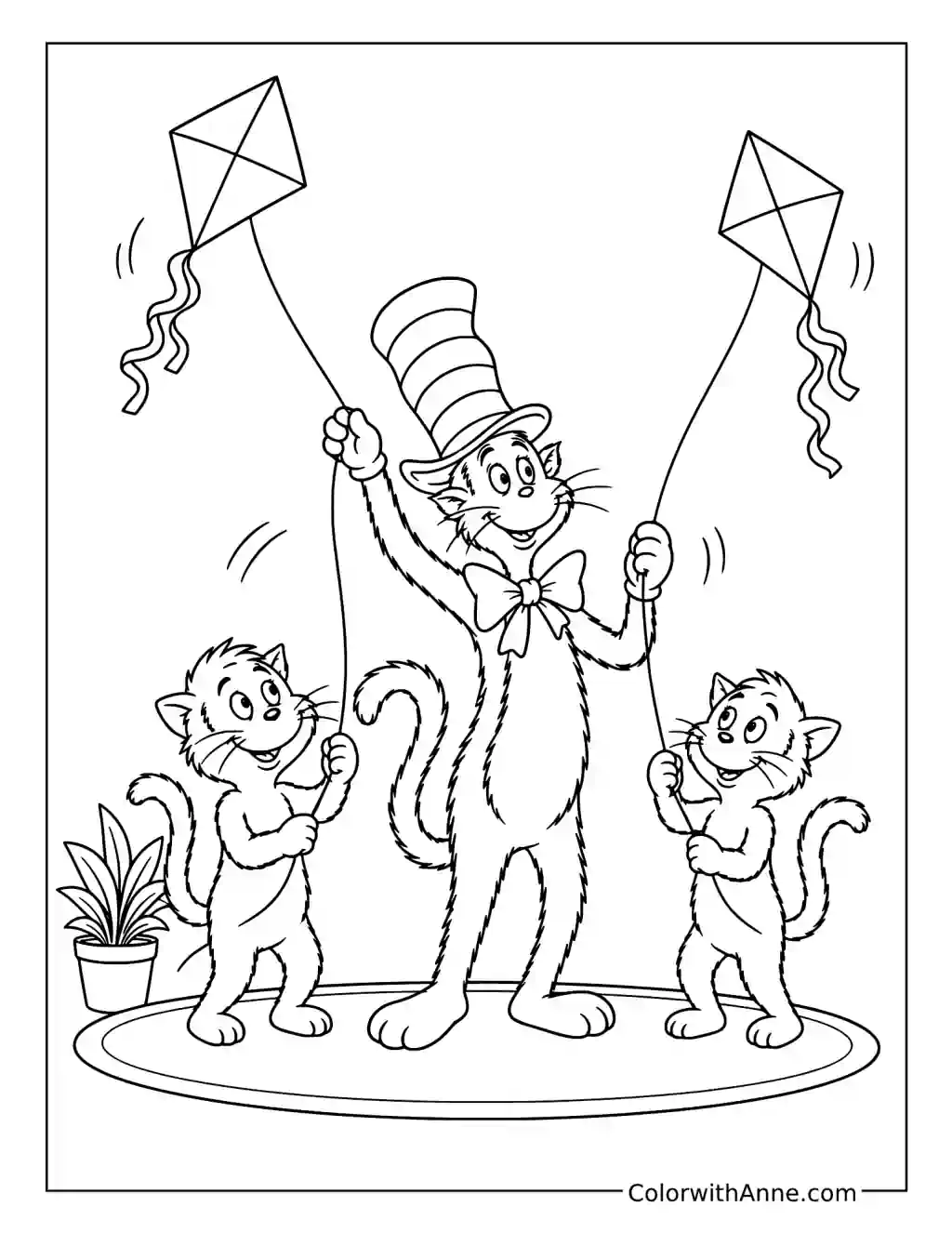 Thing One and Thing Two Flying Kites Indoors coloring page