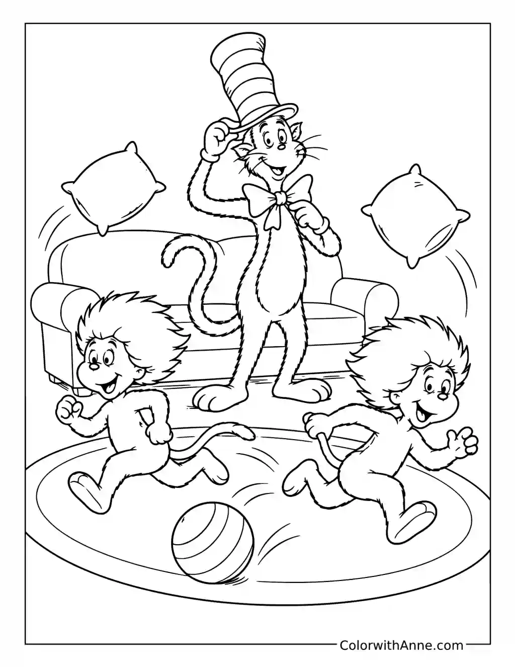 Thing One and Thing Two Running Wild coloring page