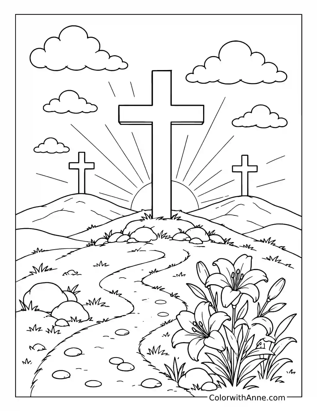 Three Crosses on Calvary coloring page