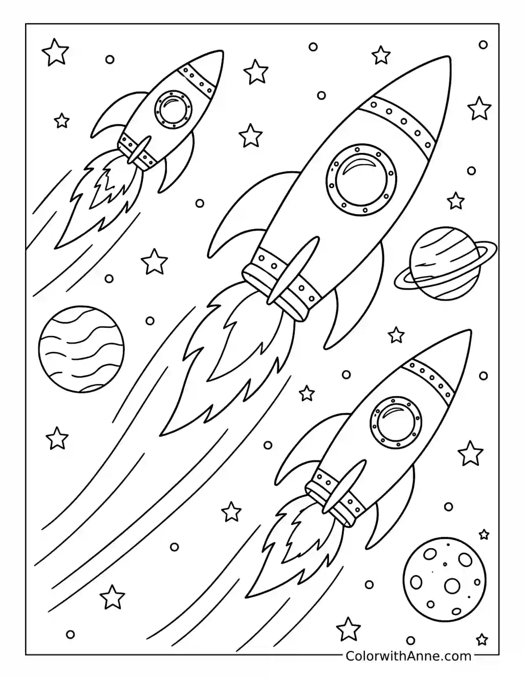 Three Rockets Racing Through Space coloring page